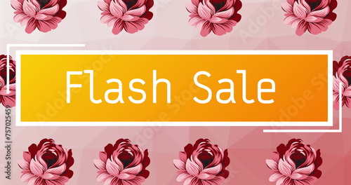 Image of flash sale text over flowers on pink background