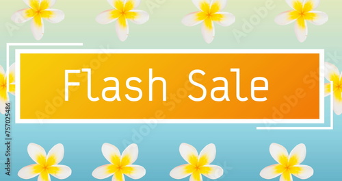 Image of flash sale text over banner and flowers in background
