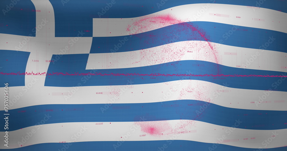 Fototapeta premium Image of data processing over flag of greece