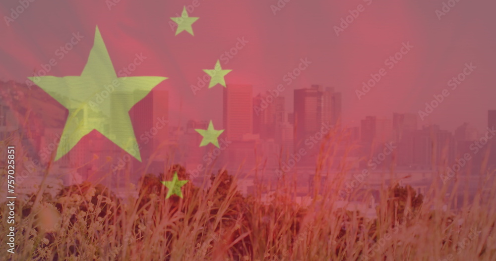 Obraz premium Image of flag of china over cityscape