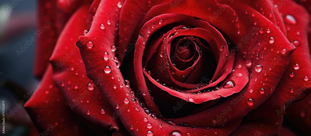 A close up of a Hybrid tea rose, with vibrant magenta petals and water droplets on it, showcasing the beauty of this flowering plant from the Rose family A close up of a Hybrid tea rose, with vibrant magenta petals and water droplets on it, showcasing the beauty of this flowering plant from the Rose family