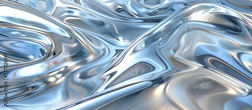 Fluid metallic waves background. Elegant liquid silver wave with monochromatic color palette and glossy texture.