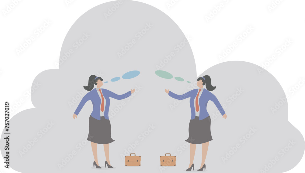 Dreamers, two business women with their heads in the clouds, communicating