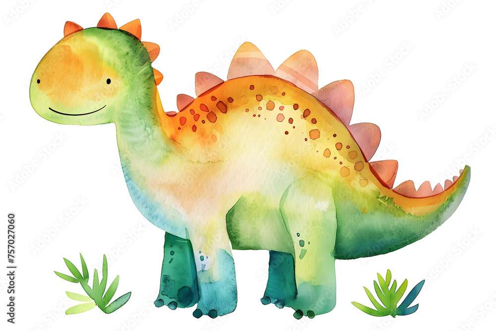 Fototapeta premium Little dinosaur watercolor illustration Isolated on white background