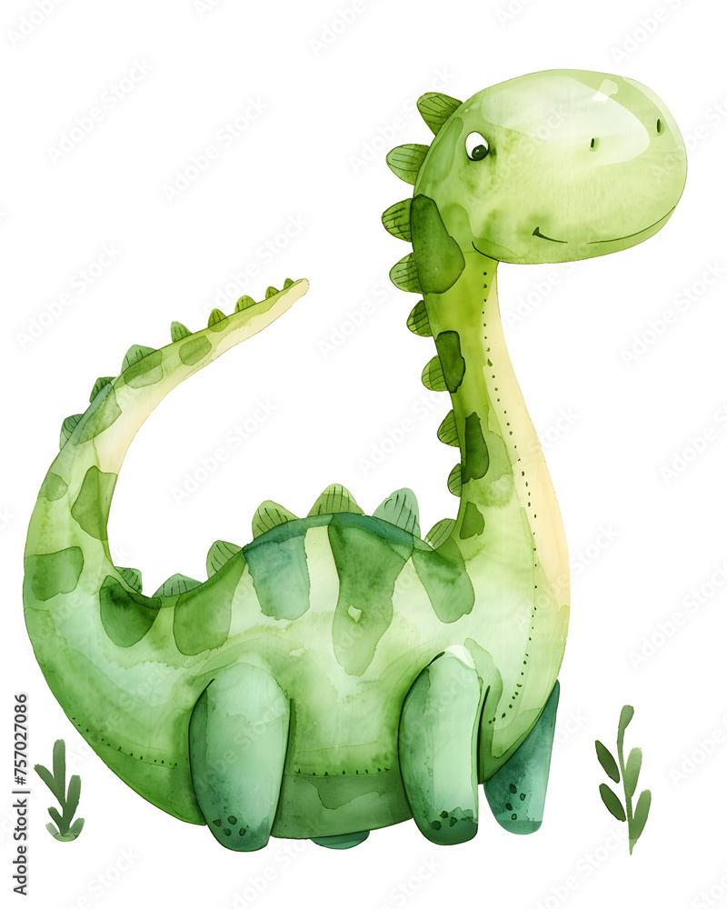 Fototapeta premium Little dinosaur watercolor illustration Isolated on white background
