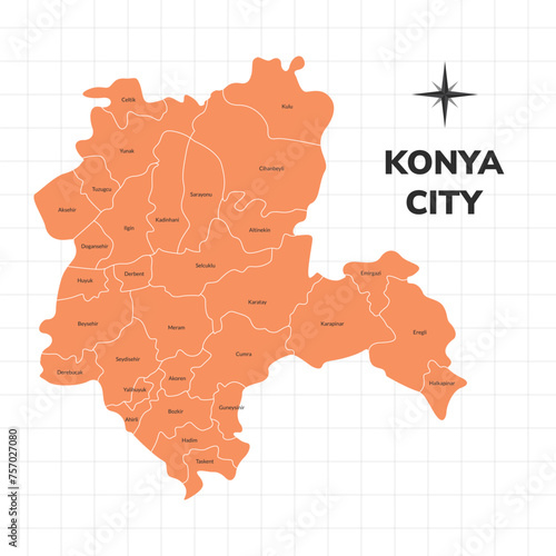 Canvastavla Konya City map illustration. Map of the city in Turkey