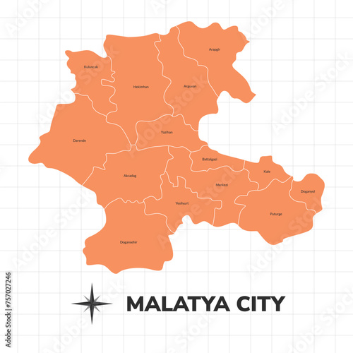 Malatya City map illustration. Map of the city in Turkey photo