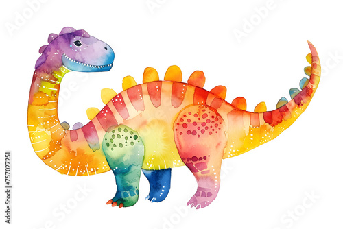 Little dinosaur watercolor illustration Isolated on white background photo