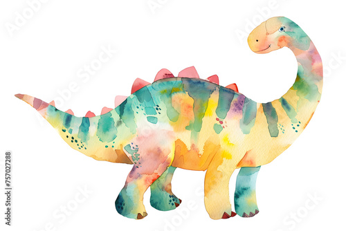 Fototapeta Naklejka Na Ścianę i Meble -  Little dinosaur watercolor illustration Isolated on white background