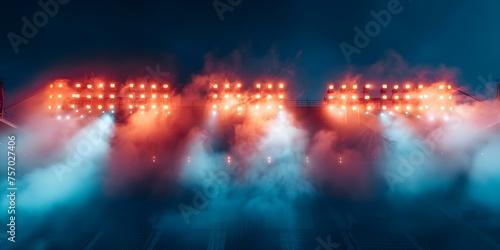 Creating a atmospheric sporting scene with vibrant stadium lights and hazy smoke. Concept Sporting Scene, Vibrant Stadium Lights, Hazy Smoke, Atmospheric Setting
