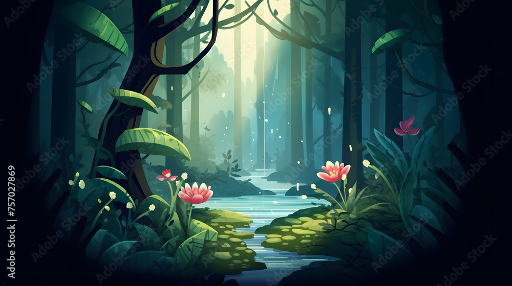 special plants in the forest vector illustration - obrazy, fototapety, plakaty 