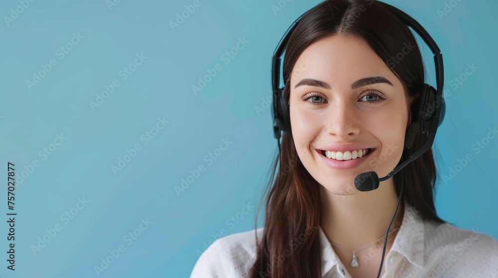Call center consultant with headset close-up Call center consultant with headset close-up