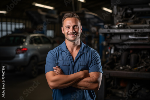 Smiling mechanic man. Automotive professions. Job offer. Job Search. Machine repair professions. AI.