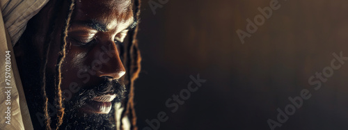 Black African Jesus Christ, Savior of mankind, empty space for text