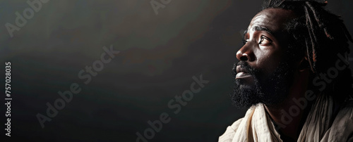 Black African Jesus Christ, Savior of mankind, empty space for text