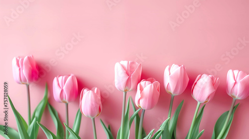 Happy Mother's Day. Pink tulip background board. Women's Day. Greeting card. The concepts of maternal love. © Alicia
