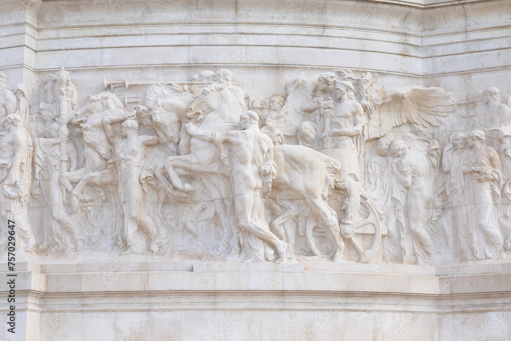 Relief Depicting a Procession with People and Horses at the Vittoriano War Memorial in Rome, Italy