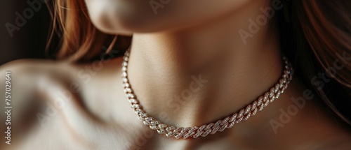 Die Halskette einer Frau in Nahaufnahme  photo