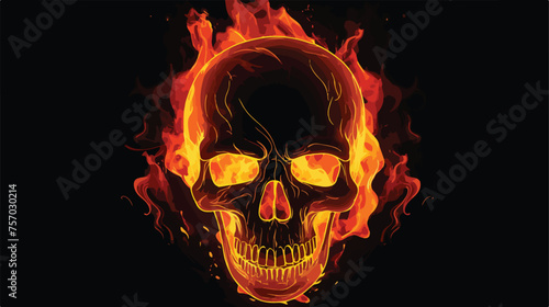 Fire burning skull isolated on black background. 