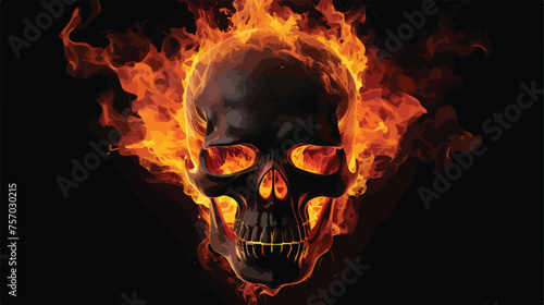 Fire burning skull isolated on black background. 