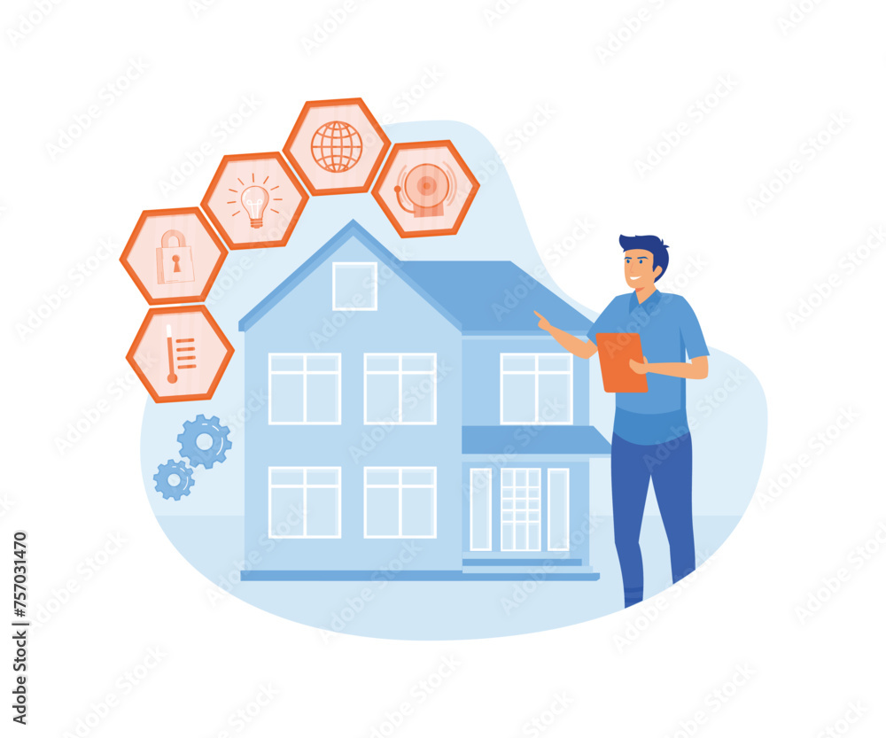Next generation IoT, home with cognitive intelligence, indoor infrastructure, smart living environment, quality of life abstract metaphor. flat vector modern illustration Next generation IoT, home with cognitive intelligence, indoor infrastructure, smart living environment, quality of life abstract metaphor. flat vector modern illustration