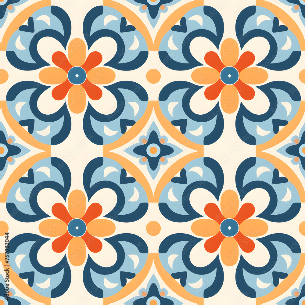 Fototapeta premium Retro vintage seamless tile pattern. Abstract modern geometric Trendy background in 70s style