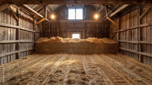 : A pile of hay inside a barn