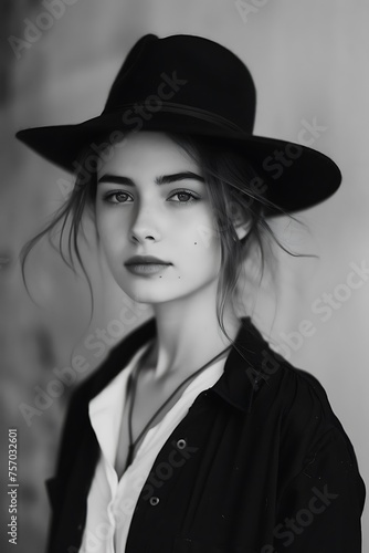 Timeless Elegance: Black and White Portrait of a Fashionable Woman © Muhammad