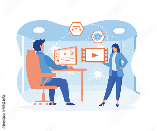 Professional video editor and motion designer edit the video. Motion design and video content production. flat vector modern illustration