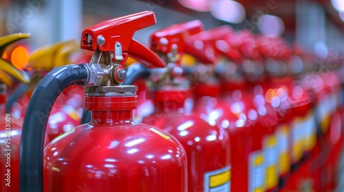 A row of fire extinguishers