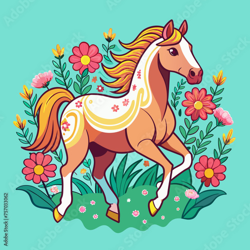 Equestrian Elegance Create a T-shirt Sticker showcasing a Graceful Horse in a Field of Flowers