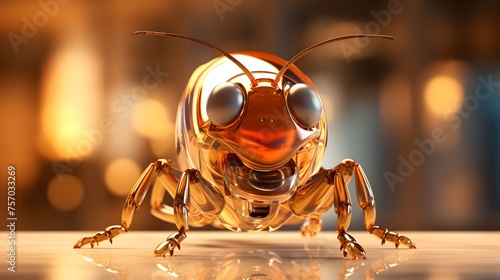 A bug with gold eyes is standing on a table
