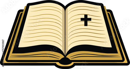 Illustration of a symbolic Holy Bible for worship in church, depicted on a white background, in vector format.