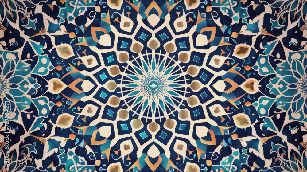 Intricate blue and beige mandala pattern design. Intricate blue and beige mandala pattern design.
