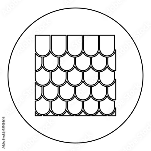 Roof ceramic tiled corrugated tile rooftop house material slate icon in circle round black color vector illustration image outline contour line thin style