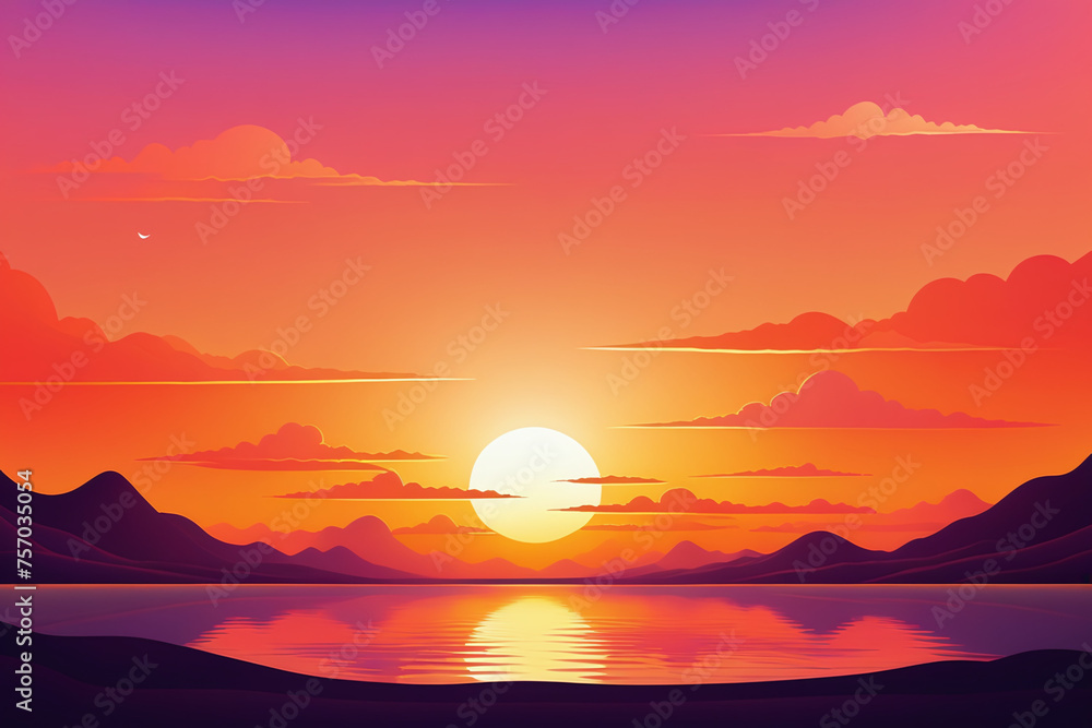 Sunset over the sea, background with orange hues
