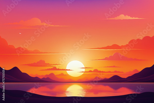 Sunset over the sea  background with orange hues