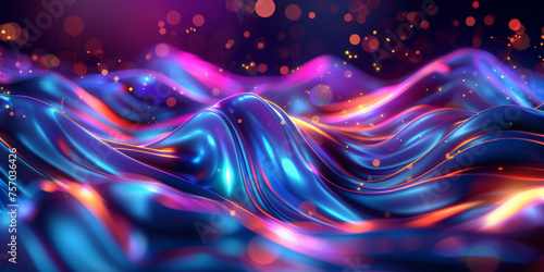 3d render abstract Futuristic grid wave background with gradient and line montion Shiny colorful wave flow particles texture in neon light. Abstract wallpaper design for banner  poster or cover