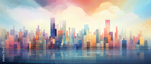 Dreamlike Geometric Cityscape in Pastel Colors 