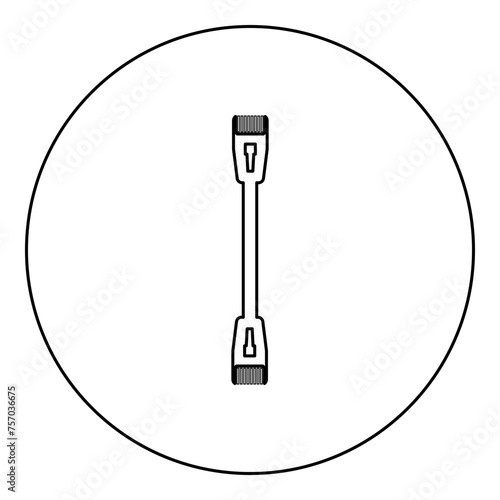 Patch cable path cord ethernet technology rj45 net concept icon in circle round black color vector illustration image outline contour line thin style