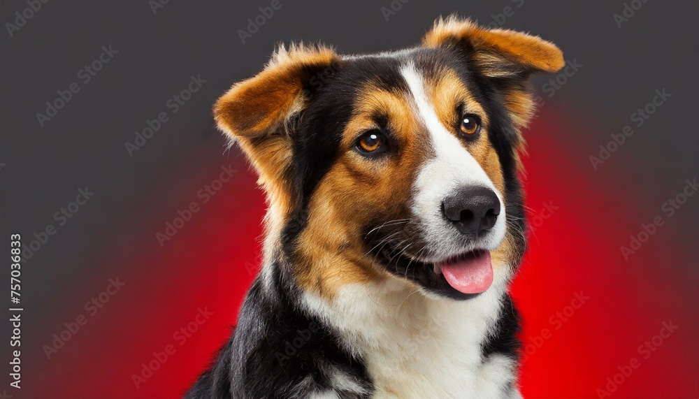 Contrast Canine: Isolated Dog Against Red and Black with White Background Contrast Canine: Isolated Dog Against Red and Black with White Background