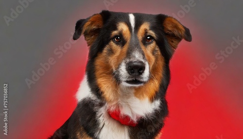 Contrast Canine: Isolated Dog Against Red and Black with White Background