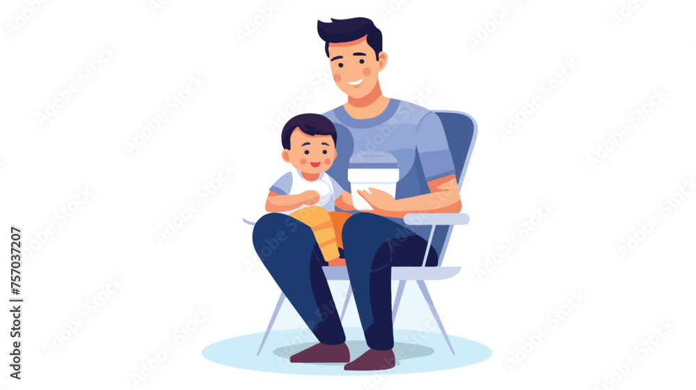 Happy asian babysitter flat line color vector character