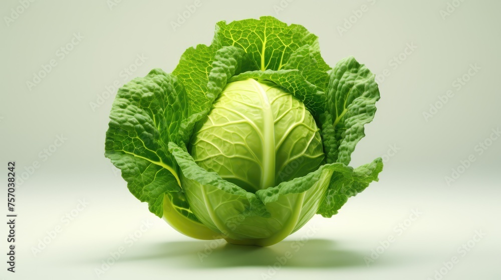 Fototapeta premium Cabbage on a white background. A whole, large head of cabbage. Fresh harvest, the concept of healthy eating and vegetarianism.