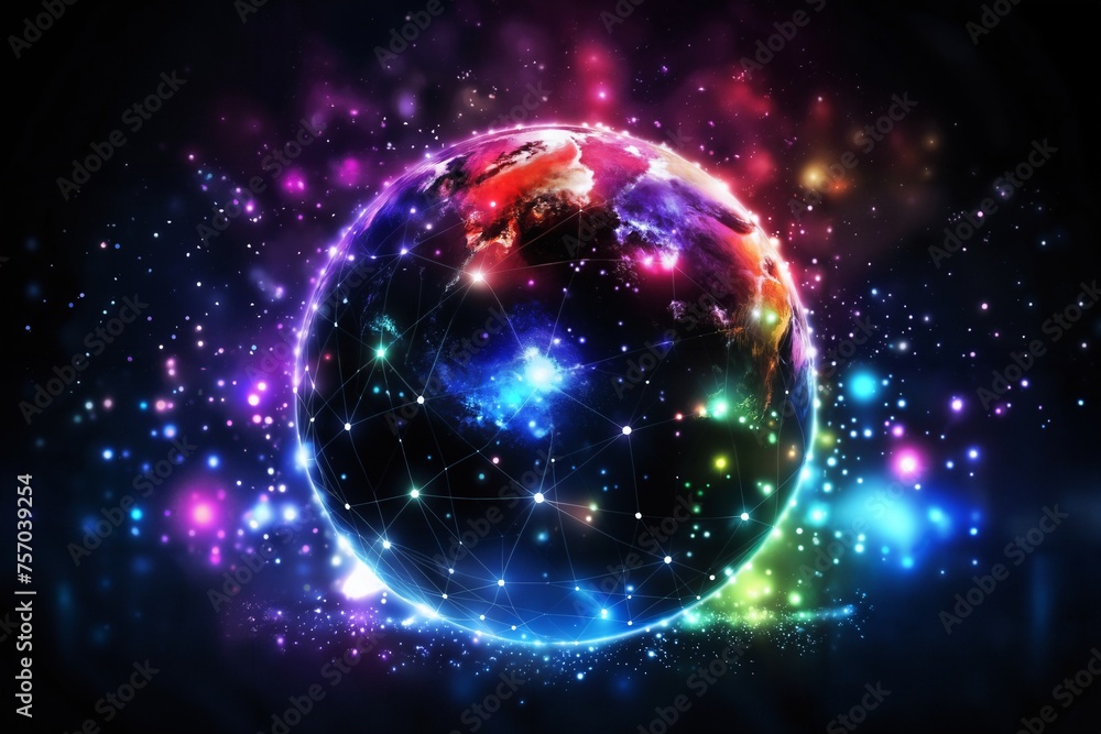 digital world, hologram and glow around the surface of planet Earth in space, futuristic computer technology, the concept of globalization and artificial intelligence digital world, hologram and glow around the surface of planet Earth in space, futuristic computer technology, the concept of globalization and artificial intelligence