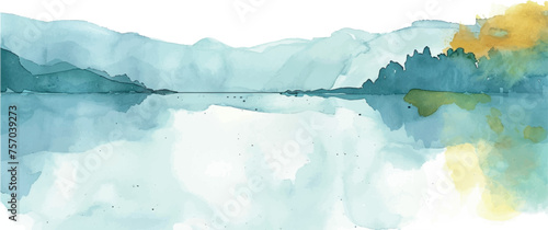 watercolor illustration background landscape with lake