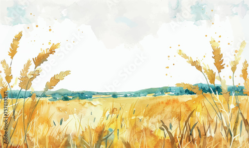 watercolor background framed field of wheat