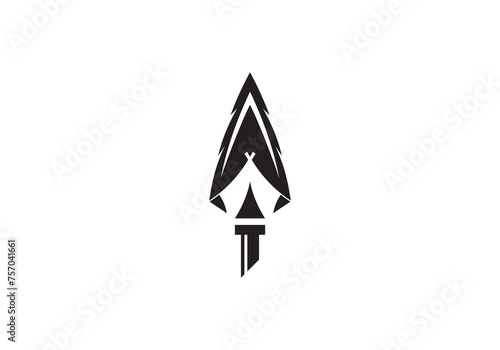 spear with camp logo combination. adventure, holiday, camping, hunting symbol icon design