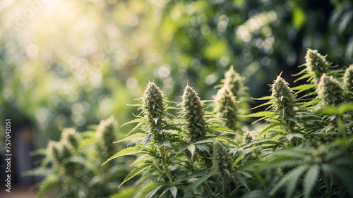 Cannabis plants  blurred bokeh green background.