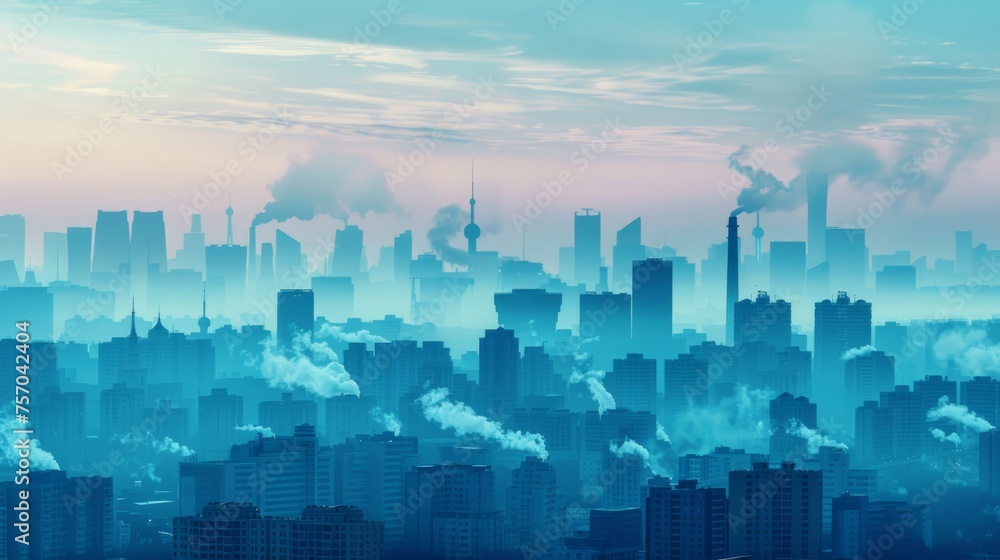 Cityscape with air pollution and smog